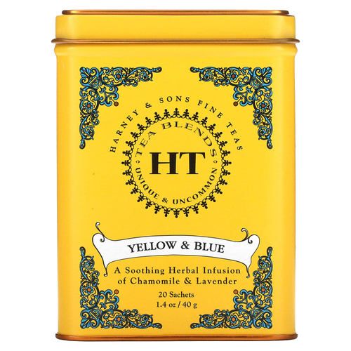 Harney & Sons, HT Tea Blends, чайные смеси, желтый и синий, без кофеина, 20 пакетиков, 40 г (1,4 унции)