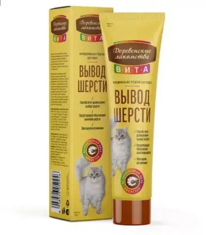 Деревенские лакомства Вита паста для кошек для вывода шерсти со вкусом креветки 120 гр