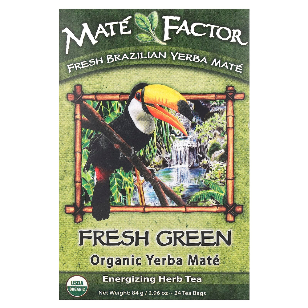 Mate Factor, органический йерба мате, свежий зеленый, 24 чайных пакетика, 84 г (2,96 унции)