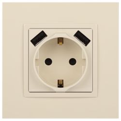 Розетка ЭРА Elegance 14-4109-02 2P+E 16A-250В штор. с 2xUSB 5В-3А слоновая кость