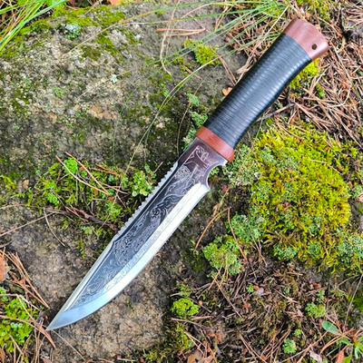 Кованый нож НС-05 Пайер, гравировка на клинке (Златоуст)