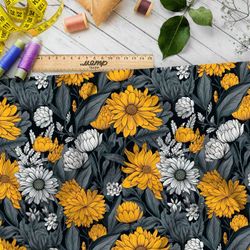 Ткань премиум атлас цветочная графика