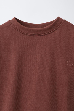 ZARA ФУТБОЛКА HEAVYWEIGHT С ВЫШИВКОЙ, СВЕТЛО-БОРДОВЫЙ