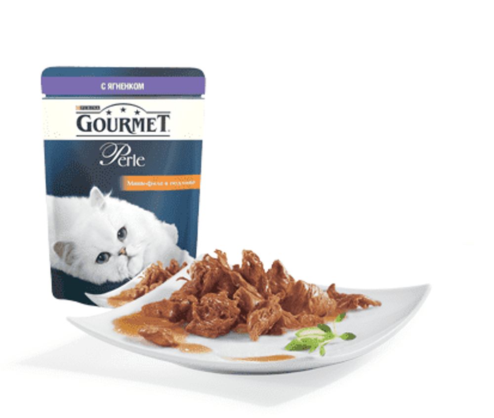 *Влажный корм Gourmet Перл Нежное филе для кошек, с ягненком в соусе, Пауч, 85 г