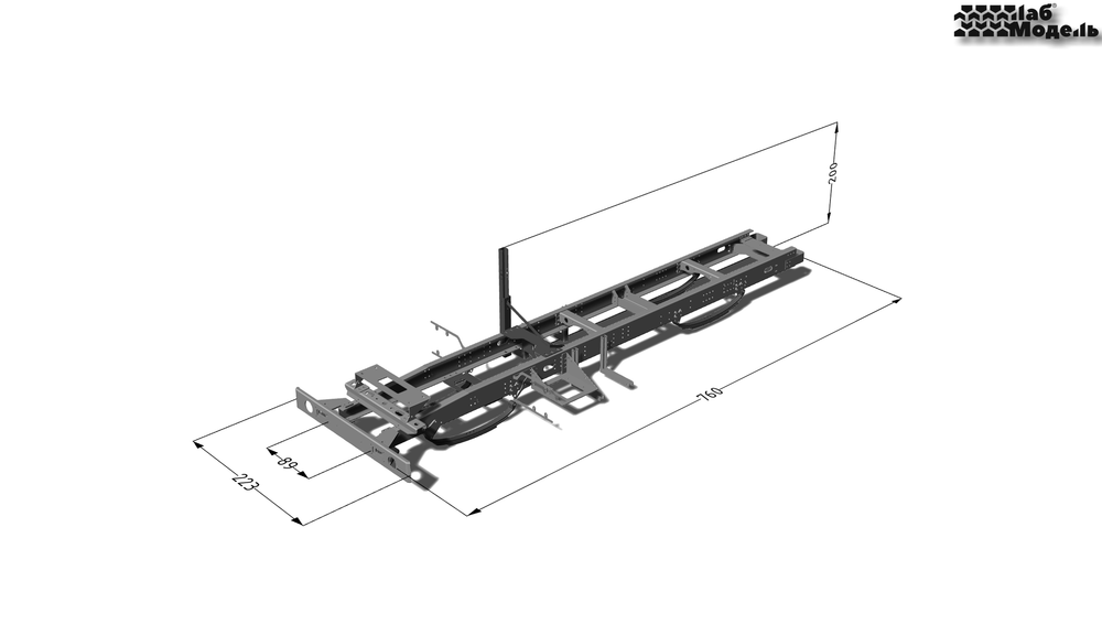 Steel frame for truck with 4x4 wheel formula in 1:10 scale