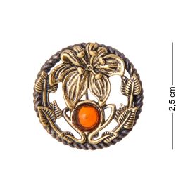 AM-3523 Брошь «Цветок Круг» (латунь, янтарь)