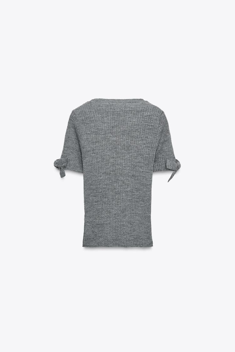 ZARA ДЖЕМПЕР В РУБЧИК С КОРОТКИМИ РУКАВАМИ И ЗАВЯЗКАМИ, СЕРЫЙ