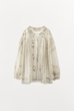 ZARA РУБАШКА С ЦВЕТОЧНОЙ ВЫШИВКОЙ — LIMITED EDITION, ЖЕЛТОВАТО-БЕЛЫЙ