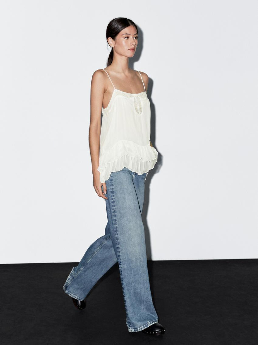 Massimo Dutti Топ свободного кроя на бретелях с воланами, белый