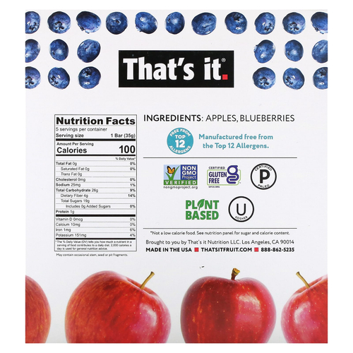 That's It, фруктовый батончик, яблоко и голубика, 5 шт. по 35 г (1,2 унции)