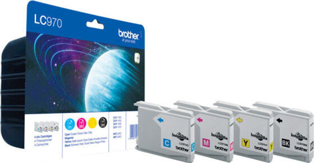 Картридж струйный Подлинный Черный Голубой Пурпурный Желтый Brother LC-970 LC-970VALBP