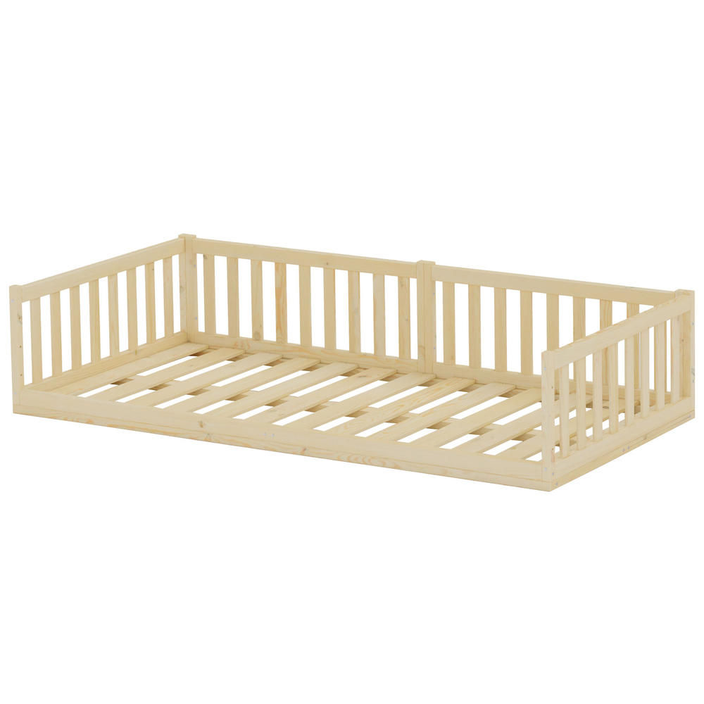 Кровать односпальная 90х200 Буфалина из массива сосны с настилом и бортиком, в натуральной отделке