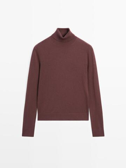Massimo Dutti Свитер из смесовой шерсти с высоким воротником, гранатовый