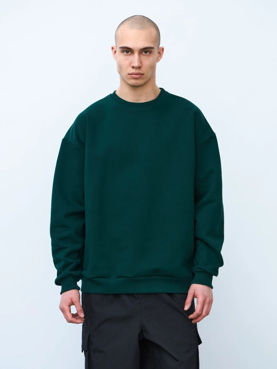 Свитшот оверсайз, с начесом (темно-зеленый)