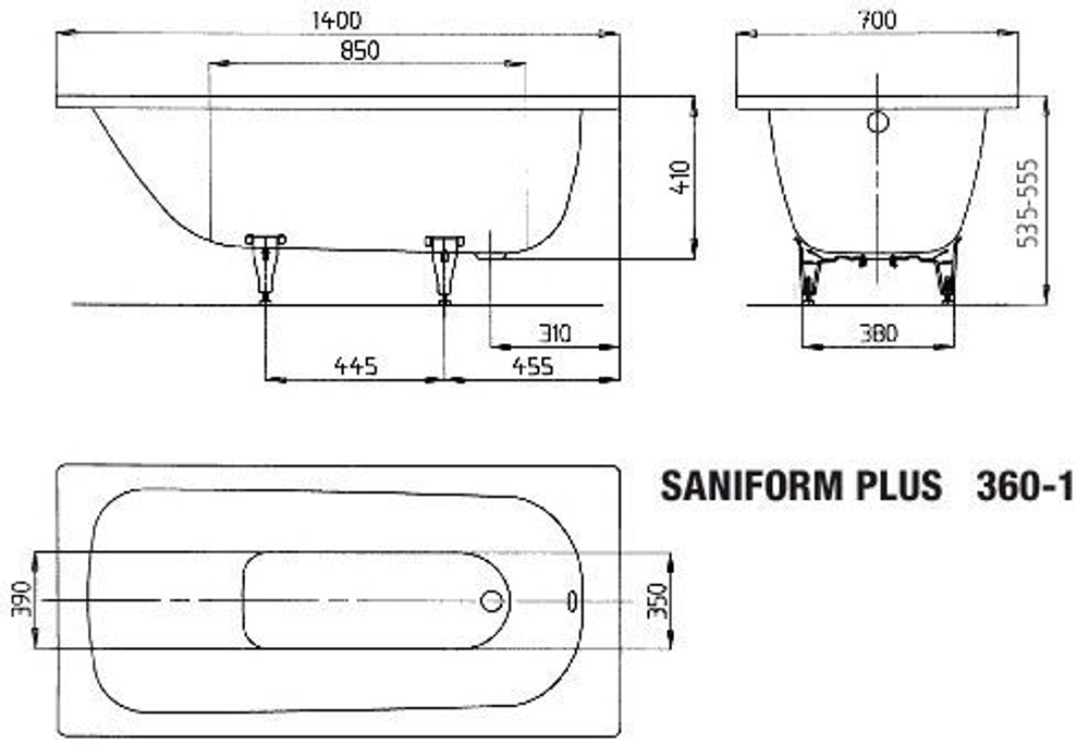 Стальная ванна 140х70 Kaldewei Saniform Plus 360-1 111500010001