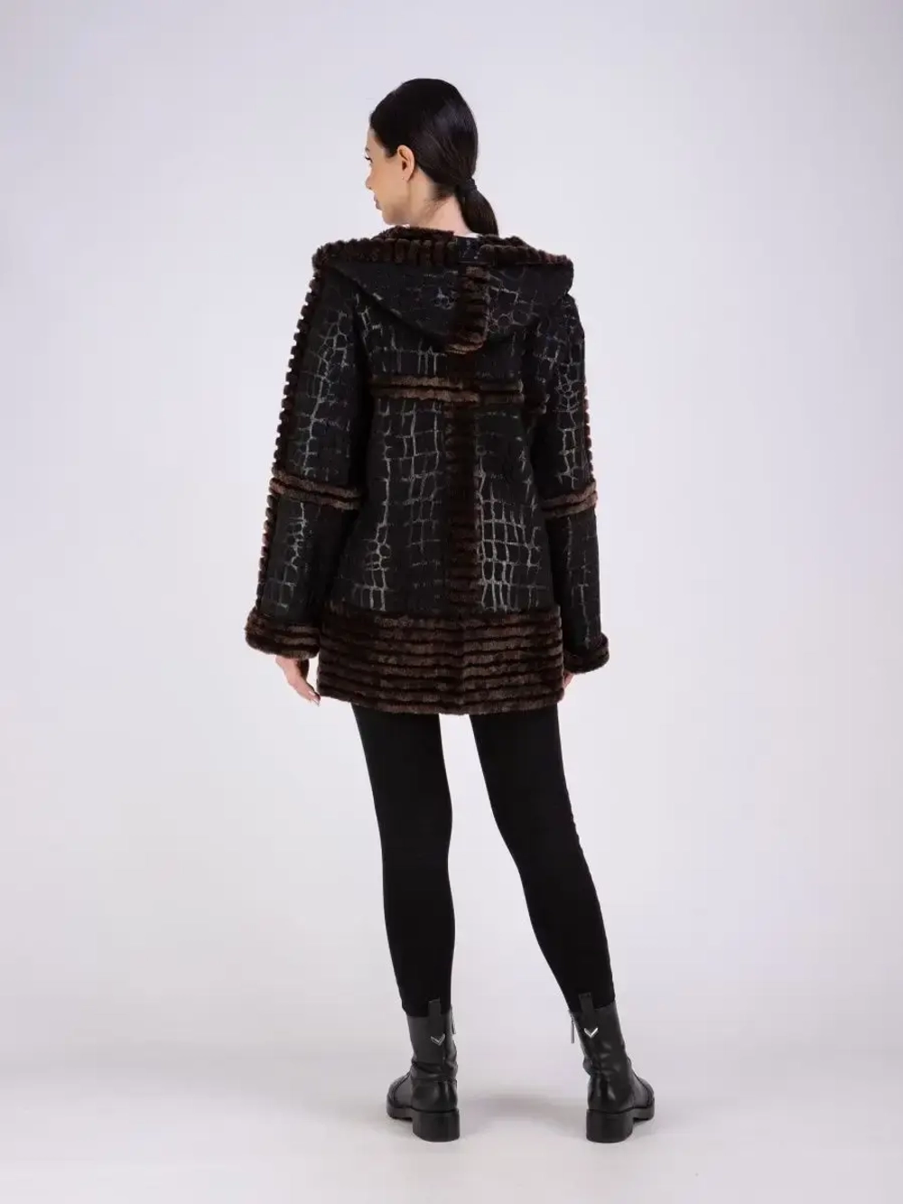 Дубленка женская натуральная с капюшоном оверсайз Турция