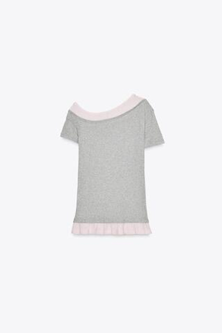 ZARA ДВУХСЛОЙНАЯ ФУТБОЛКА АСИММЕТРИЧНОГО КРОЯ, СЕРЫЙ МЕЛАНЖ