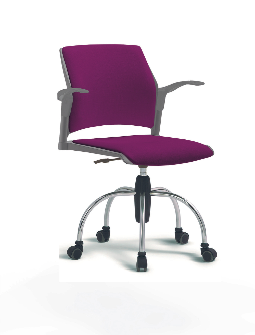 Кресло Rewind каркас хромированный, пластик серый, база паук хромированная, с открытыми подлокотниками, сидение и спинка фиолетовые