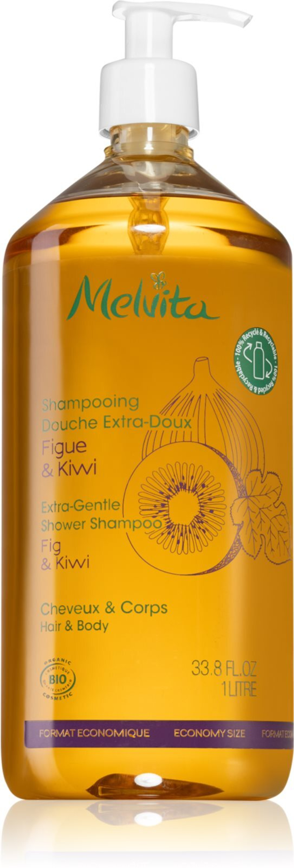 Melvita Extra-Gentle Shower Shampoo - Шампунь для душа после загара для волос и тела /  Fig & Kiwi 1000  ml  / GTIN 3284410031084