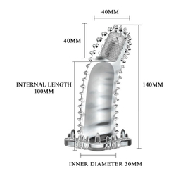 Прозрачная насадка-удлинитель с пупырышками, усиками и вибропулькой - 14 см.