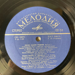 Винтажная виниловая пластинка LP Сборник Песни Нашей Родины (Выпуск 1) (СССР 1978) (Трошин, Бунчиков, Богатиков и др)