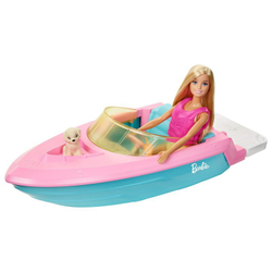 Barbie Кукла Барби в купальнике с лодкой, спасательным жилетом и щенком GRG30