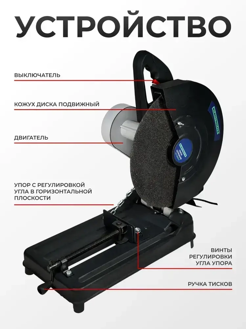 Отрезная пила по металлу ELECTROLITE ПО-2600Р (Ременной привод, 2600 Вт, 355 мм диск) монтажная / маятниковая / отрезной станок