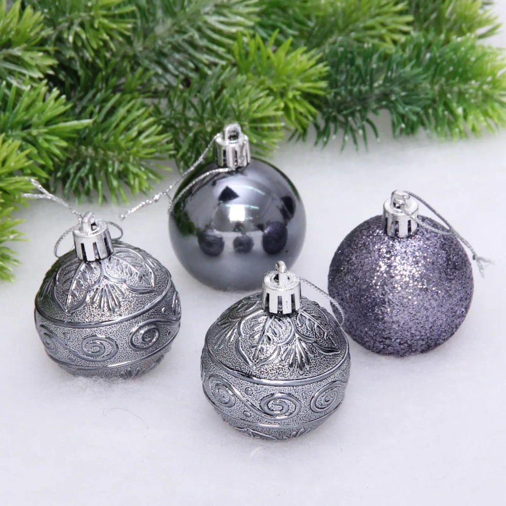 Новогодние шары 5 см (набор 4 шт) «Микс фактур», графит