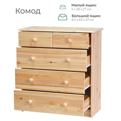 Комод 75х35х80 Хаба, с ящиками для одежды и игрушек, массив дерева, Dipriz