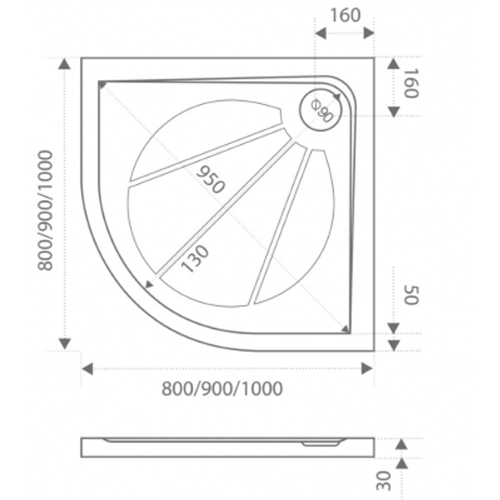 Душевой поддон из литьевого мрамора Bas Эклипс 100x100см. CТ000016440 схема