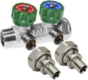 Коллектор FAR 1"x3/4"-2 выхода «Евроконус» + Переходник Rehau 16-G 3/4" MX «Евроконус» (2 шт.)