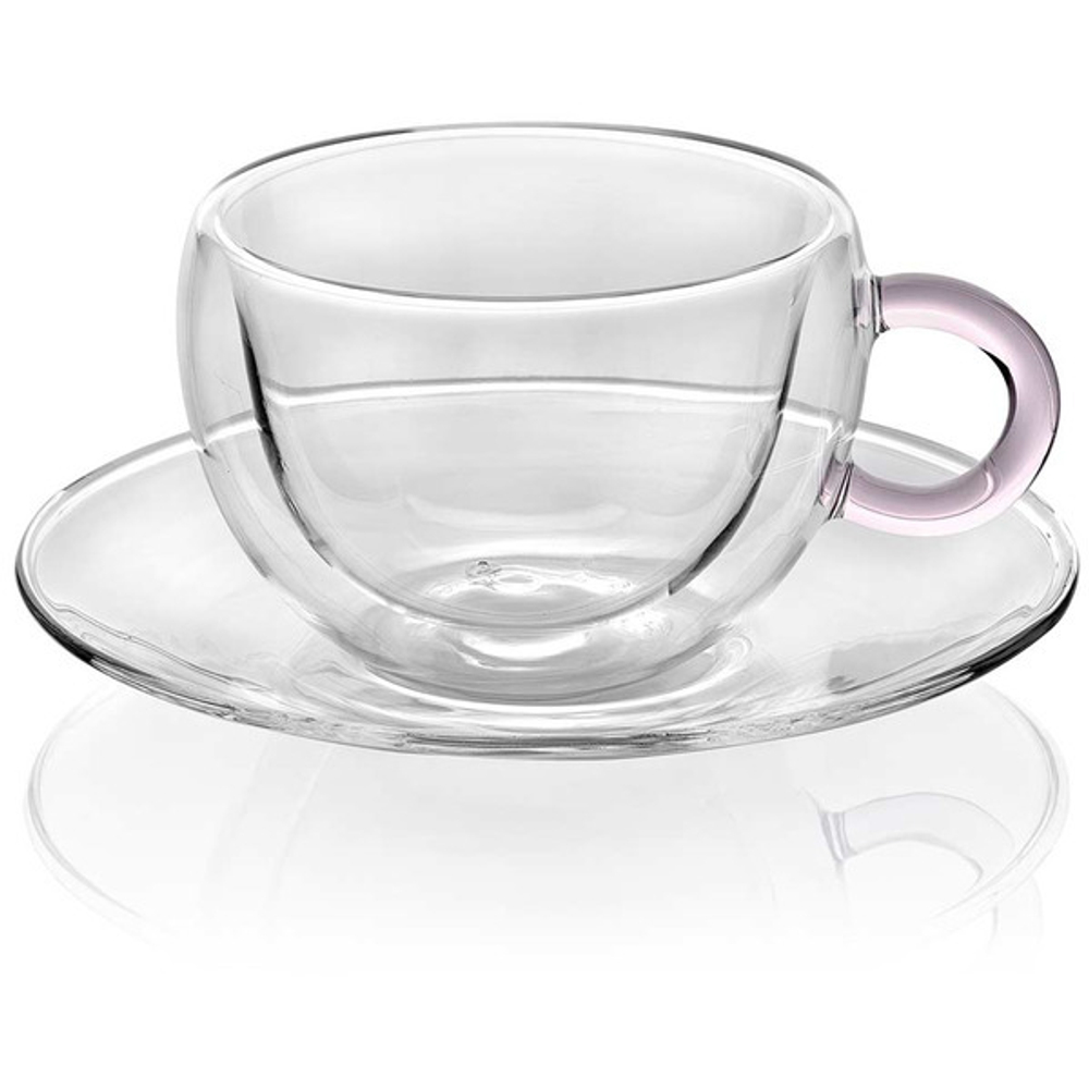 Набор чашек для эспрессо с блюдцами 2шт 70мл IVV Колорс брейк розовая ручка