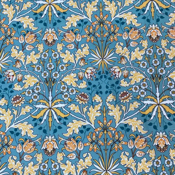 Цветочные узоры на бирюзе, Моррис, отрез 95 см, 100% хлопок Handmade Fabrics 1