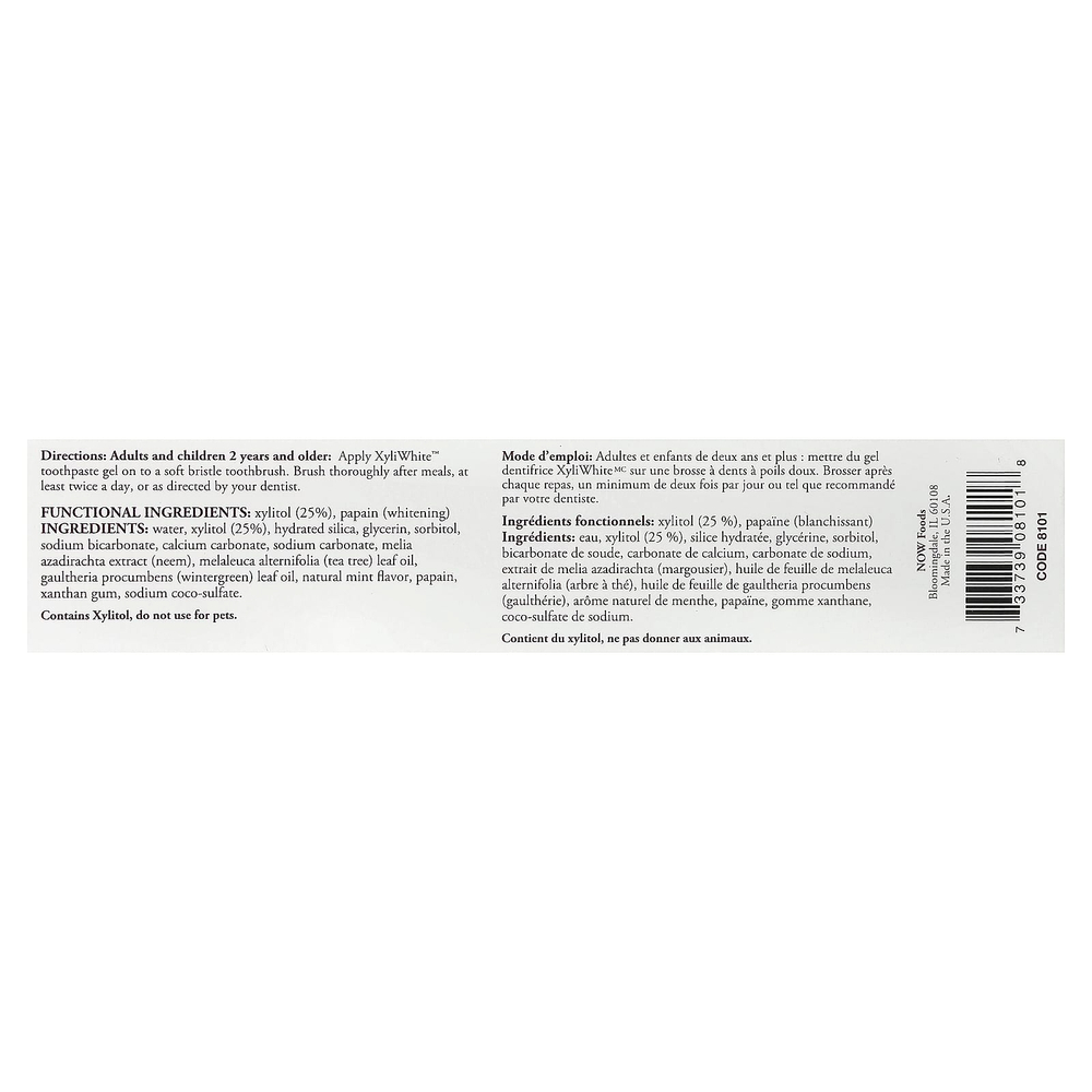 NOW Foods, Solutions, XyliWhite™, зубная паста-гель, ним и чайное дерево, мята, 181 г (6,4 унции)