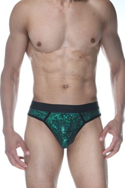 Зеленые блестящие мужские трусы-стринги (Размер: M) (Цвет: зеленый)