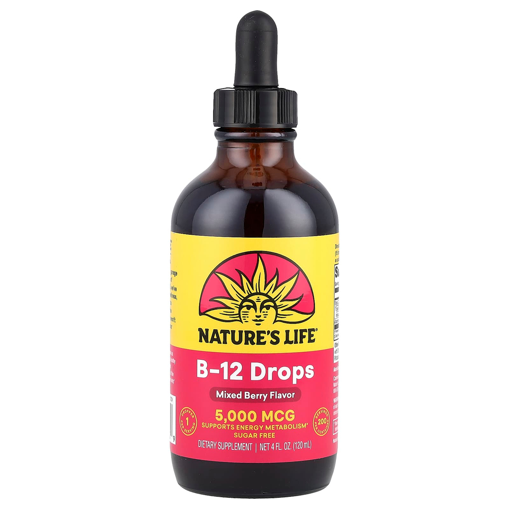 Nature's Life, B-12 капли, ягодное ассорти, 5000 мкг, 120 мл (4 жидк. унц.)