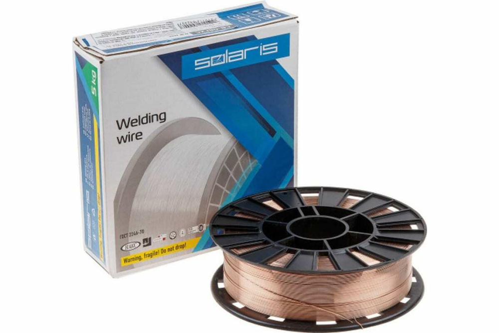 Проволока сварочная ER 70S-6 0.8 мм, омедненная, 5 кг D200 SOLARIS WM-08G2S-08050