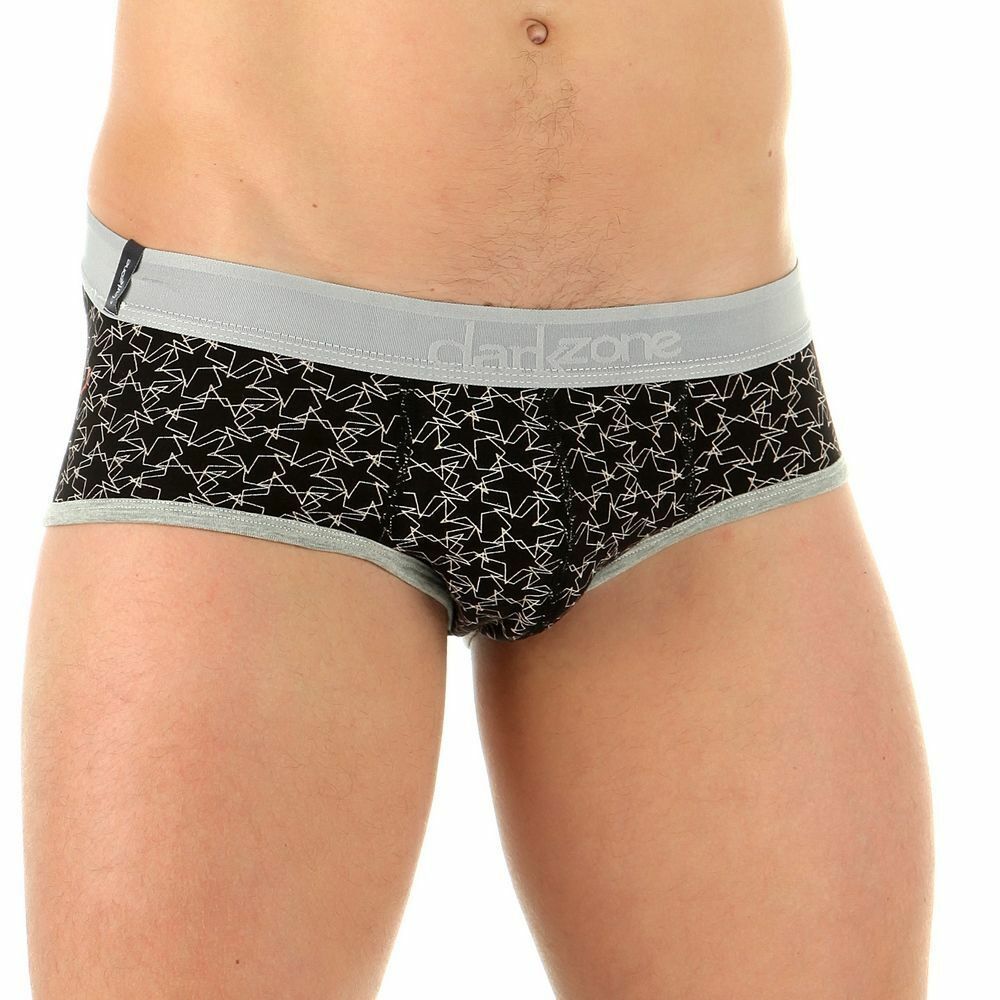 Мужские брифы черные с принтом  и серой резинкой  DARKZONE DZN6908