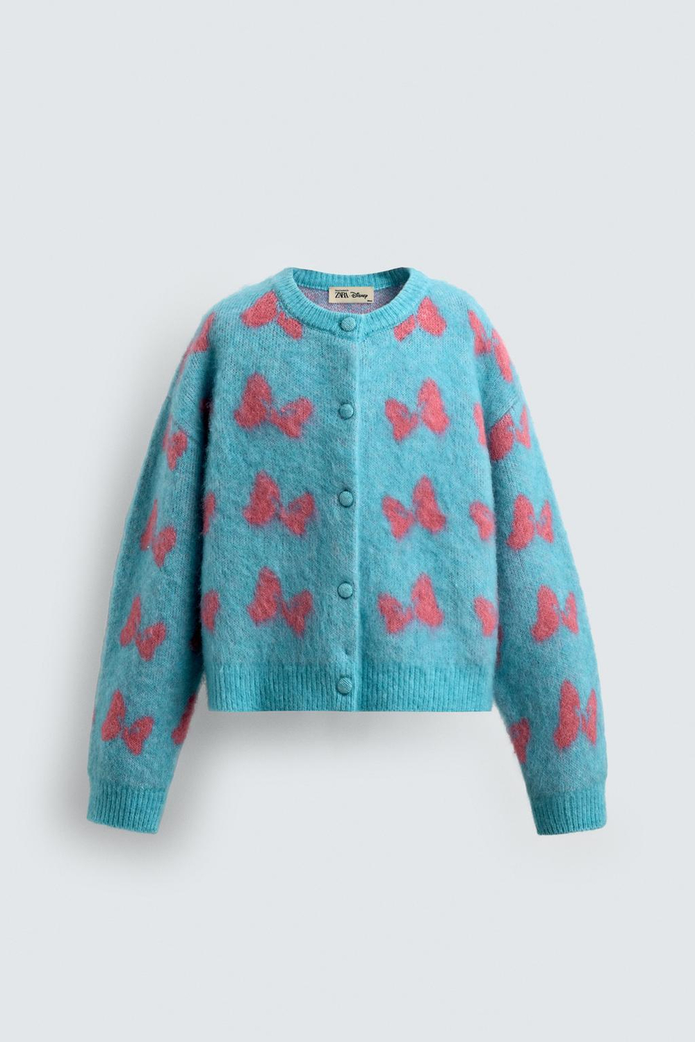 ZARA Х DISNEY КАРДИГАН INTARSIA С БАНТАМИ, ВОДЯНИСТО-ГОЛУБОЙ