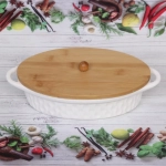 Форма для запекания керамическая «White magic» 24*16см с бамбуковой крышкой