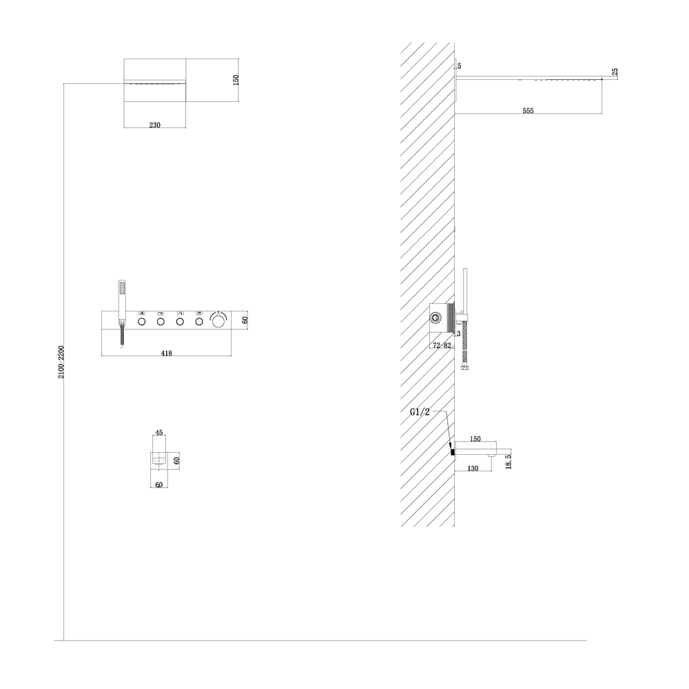 Душевая система ABBER Rund AF8753SP скрытого монтажа с изливом, термостат, сатин