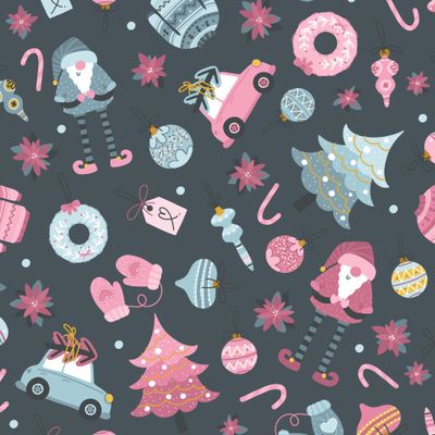 новогодний паттерн с игрушками елкой и дед мороз