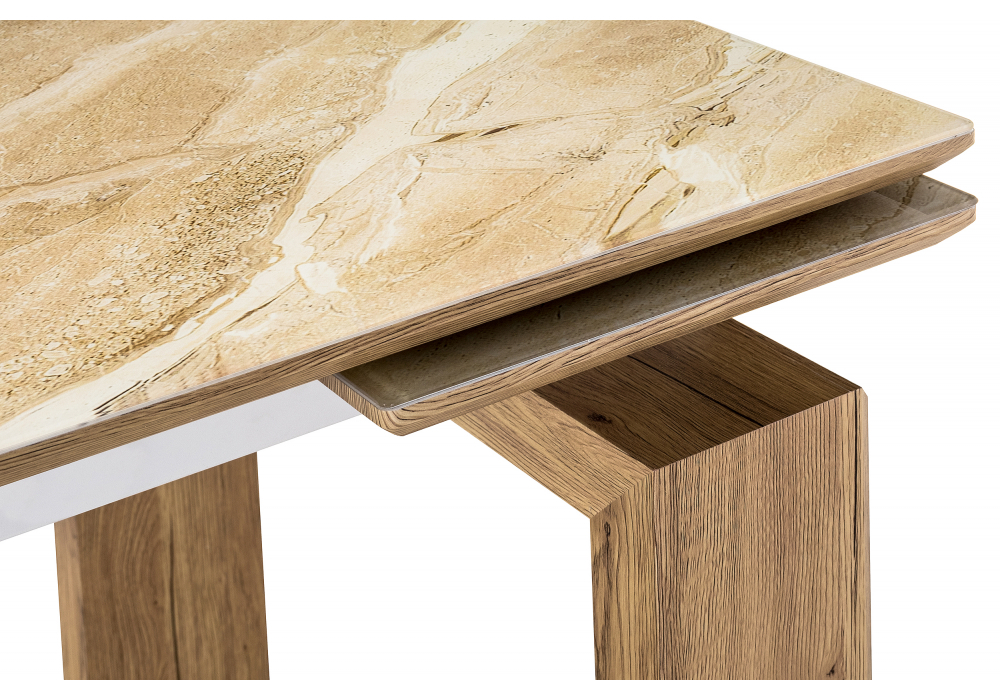 Стол стеклянный Woodville Давос бежевый мрамор, дуб монтана