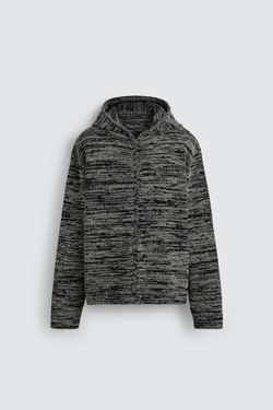 ZARA ВЯЗАНЫЙ КАРДИГАН С КАПЮШОНОМ, ЧЕРНЫЙ