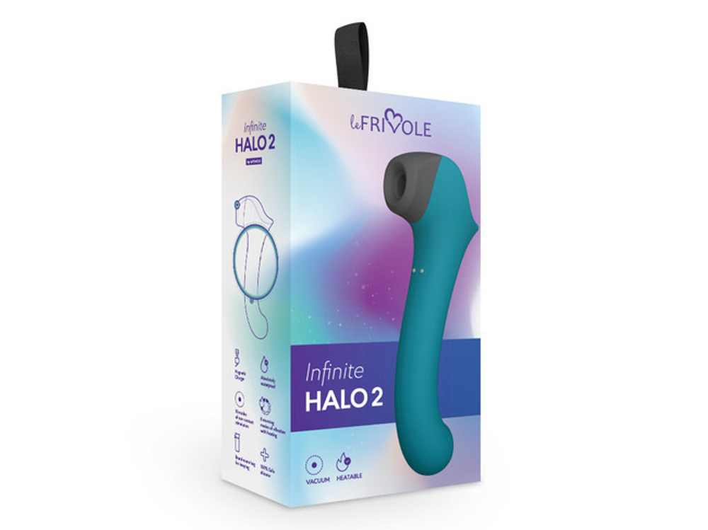 Вакуумный клиторальный стимулятор с вибрирующей и нагреваемой ручкой Halo 2, цвет Морская волна (Цвет: синий)