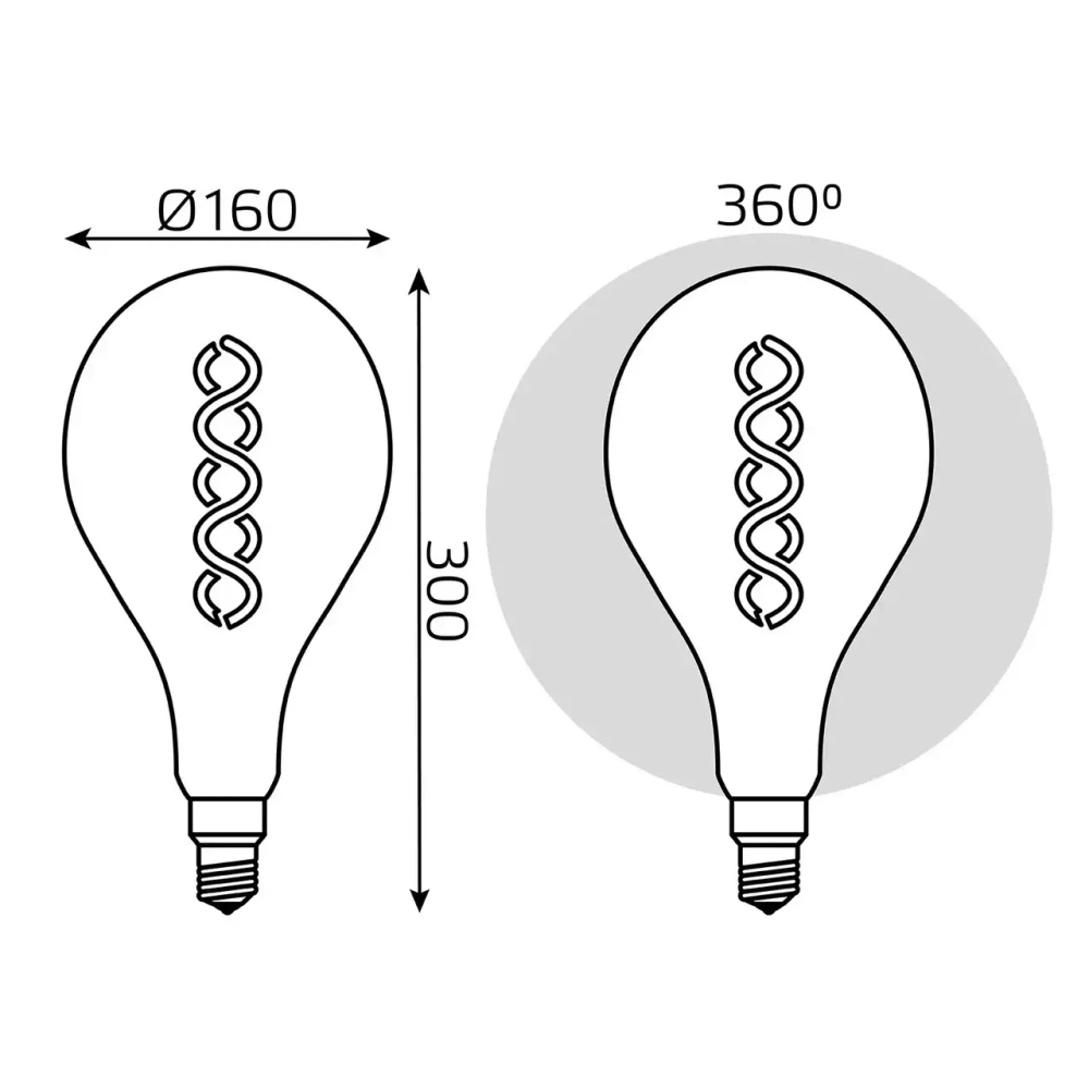 Лампа Gauss LED Filament А160 8W Е27 620lm 2400К golden flexible 150802008