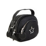 Стильная женская повседневная маленькая чёрная сумочка 22х17х9 см с плечевым ремнём с фурнитурой под золото 7558-6