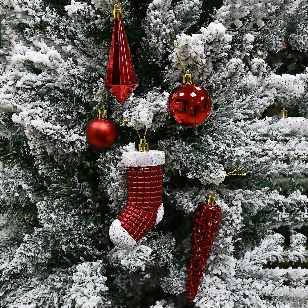 Елочные игрушки 21шт, цвет красный, пластик