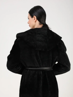 Дубленка зимняя шуба натуральная с капюшоном двухсторонняя