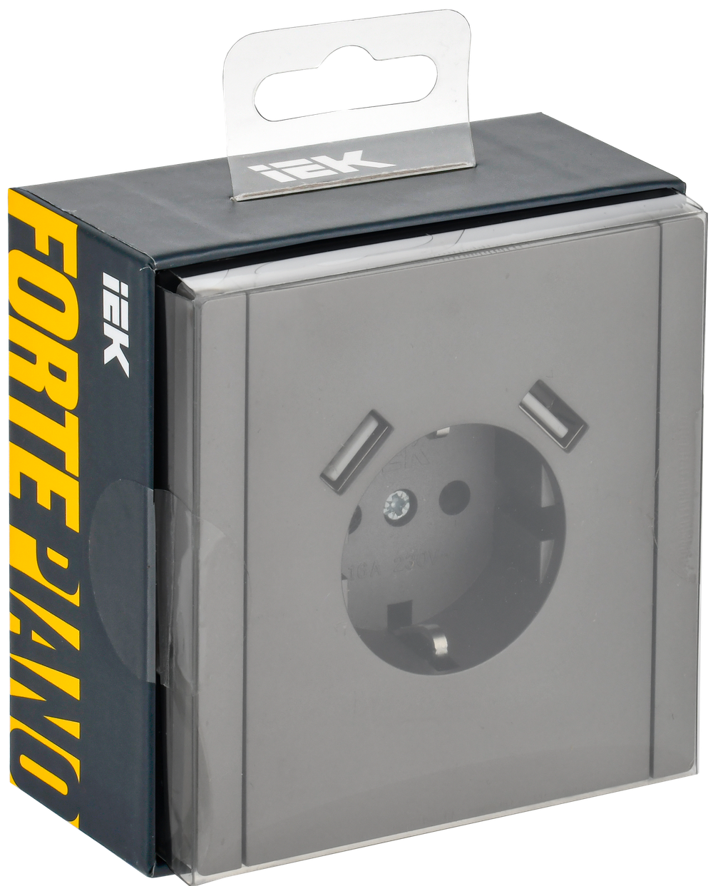 FORTE&PIANO Розетка 1-местная с заземлением с защитными шторками винтовое крепление 16А USB A+A 3,1А FP545 сталь IEK